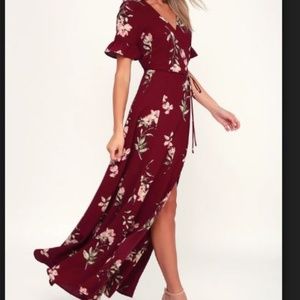 SEPTEMBER SUNSETS BURGUNDY FLORAL PRINT WRAP MAXI